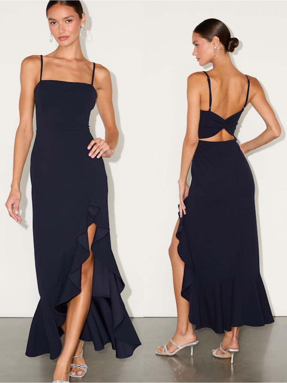 NEW Lulus Iveta Navy Cutout Ruffled Sleeveless Midi Dress Blue NWT
